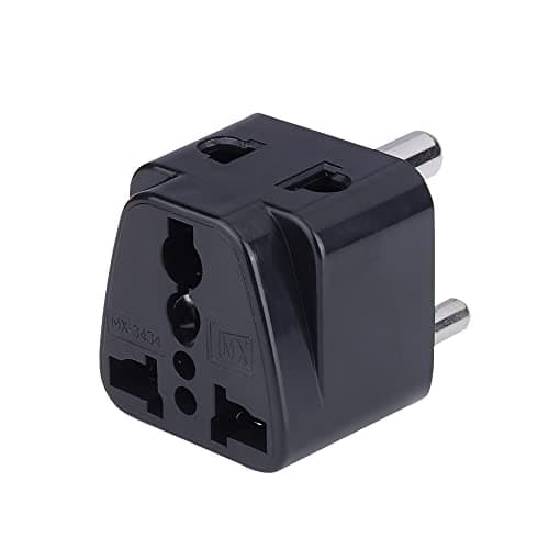 MX Universal Travel Adapter Type D to India – 2‑in‑1 Conversion Plug for UK/USA/China/EU – Surge Protection & Safety Shutters – Black