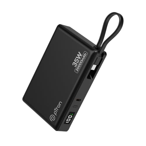 pTron Dynamo Sprint 20000mAh Power Bank w/Built-in Charging Cable, 35W Super Fast Charging, USB Type-C Input Powerbank Compatible with QC3.0/PD3.0, 3 Charging Outputs, Type-C Input/Output Port(Black)