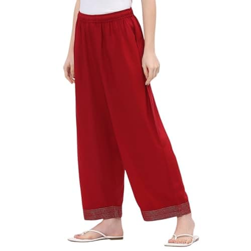 Biba Women Red Viscose Rayon Solid Straight Palazzo_M 2