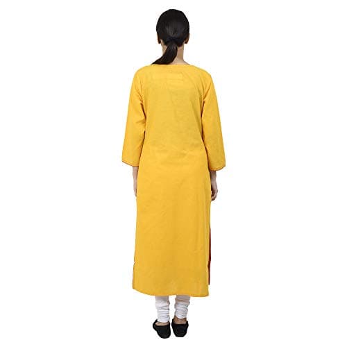 Tribes India Women's Cotton Straight Kurta (Yellow, XXL) 4
