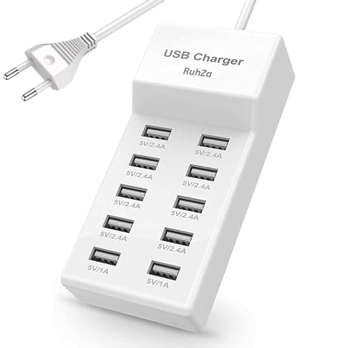 RuhZa USB Charging Stations 60w12A 10 Ports Multiple Charging Block/Power USB Strip for iPhone Android Smartphone Tablet Smart Watch Air-Pods Samsung and Multiple Charger Plug (RT-10P-USB-HUB-01)