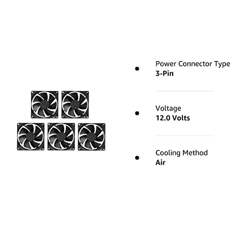 LEDTRIX -DC 12V Cooling Fan for PC Case 80X80X25MM Cabinet Fan 3.-Inch Square Cooler (Black) (PACK OF 5) 3