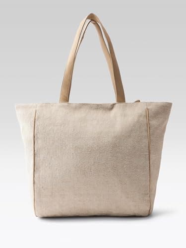 PRIMROSE Boho Beach Tote Bag, Canvas with Shell Embellishments, Fringe Detail, Natural Beige 4