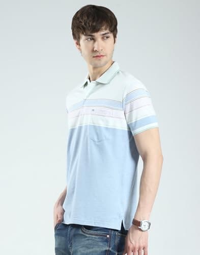Monte Carlo Men's Regular Fit Striped Polo T-Shirt | Half Sleeve | Collared Neck | Casual Wear T Shirt for Men's Sky L (Pack 1) 2
