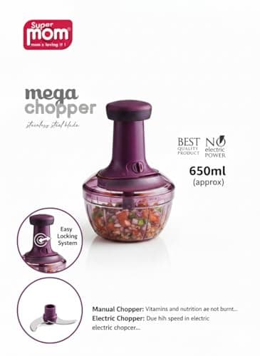 Super Mom Mega Chopper: 6-Blade Stainless Steel Hand Press Mincer | 600ml BPA-Free Garlic & Salad Prep Tool 2