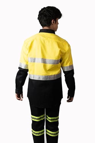 TheStoreIndia Dual Color (Orange & Blue) Men's Cotton Full Sleeves Uniforms, Men's Technician/Worker/Automobile/Industrial Uniform Shirt (IN, Alpha, L, Regular, Yellow) 2