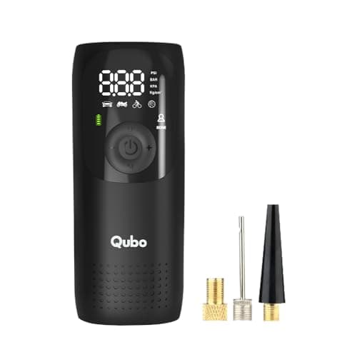 Qubo Smart Tyre Inflator PRO from Hero Group | Turbo Motor with Super Fast Inflation |150 PSI |Car 12V Port Input |Digital Display |5 Air Fill Modes |LED Light |Multiple Nozzles |Auto Cut-Off | Black