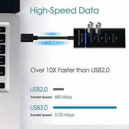 JK Vision USB 3.0 4-Port Hub with 30cm Cable, SuperSpeed 5Gbps Data Transfer, LED Indicator, Slim Design, Overcurrent Protection, Compatible with Laptop, PC, Mac – Black 4