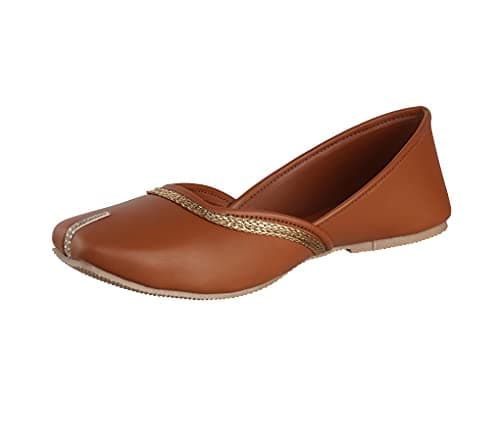 Pluxh Women’s Minimal Ethnic Jutti Flats | Soft Slip-On Mojari with Braided Trim | Lightweight Traditional Footwear for Daily & Casual Wear| 8 UK Tan 4