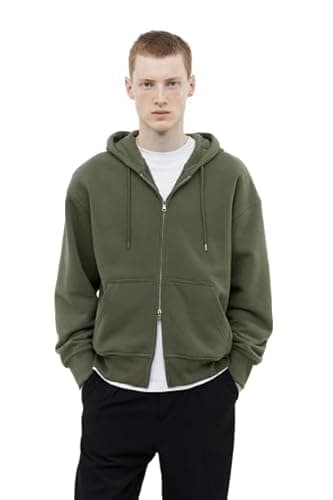 PAKLON Oversized Hoodie for Men Zipper Jacket Full Sleeves Solid Zip Cotton Hoody Winter wear (Khaki Green, 2XL)