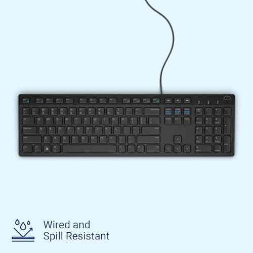 Dell KB216 Wired Multimedia Keyboard - Full-Size Layout with USB Interface, Chiclet Keys, Spill Resistance with 3 Indicator Lights| Plug and Play| Hot Keys: Volume, Mute, Play/Pause, Backward, Forward 3