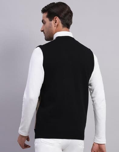 Monte Carlo Mens Self Design Black V Neck Sleeveless Sweater (1243357SL-1-38) 4