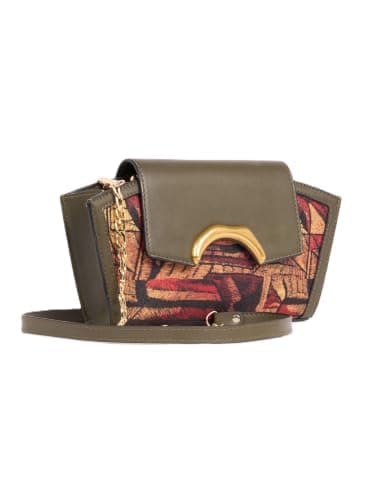 ZOUK Women's Zareen Olive Clutch Bag with Detachable Sling Strap | Vegan Leather | Geometric Gold Jewel-toned Print | Wedding, Party, Formal