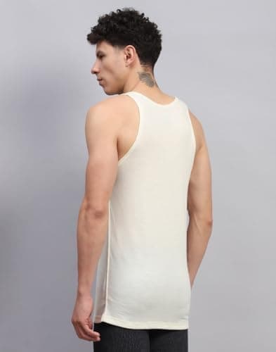 Monte Carlo Mens Solid Cream Round Neck Sleeveless Thermal Vest (624014SL-0-38) 4