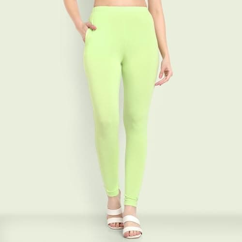 ONE SKY Women Full Length Leggings | Cotton Modal Spandex Blend | High Waist Stretchable & Bio-Washed Fabric | Colour-Lock Technology | Comfortable Leggings for Women Light Green 2