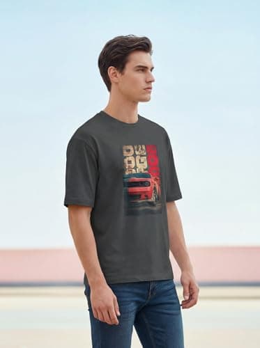 BULLMER Printed T Shirts for Men | Round Neck Cotton Mens Tees | Oversized Drop Shoulder T-Shirt for Man | Stylish Casual Tshirt for Men_Grey_Large 5