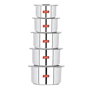 Sumeet Induction & Gas Stove Friendly Stainless Steel 5 Pcs Big Size Container Set/Tope/Cookware Set With Lids (1 Ltr To 3 Ltr), 10 Pcs Set, White