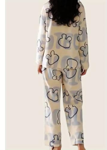 GLASGO Women’s Cotton Pajama Set with Top & Pants|| Korean Night Suit|| Lightweight Printed Set || Soft & Comfy Sleepwear for Girls & Women || LNS-3-NAVYBLUE-2XL 4
