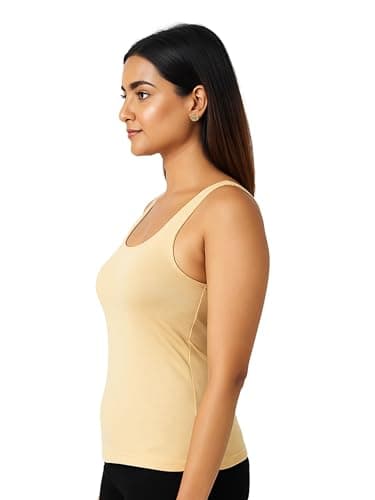 DChica Essentials Women’s Padded Tank Top, Soft & Supportive Fit, Seamless Non-Wired Cami Bra, Comfortable Stretch Fabric (Pack of 1) Color-Skin 4