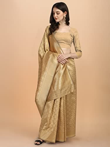 Jaanvi fashion Women's Banarsi Silk With Zari Jacquard Work Saree With Blouse Piece (prashanti-dark-gold) 4