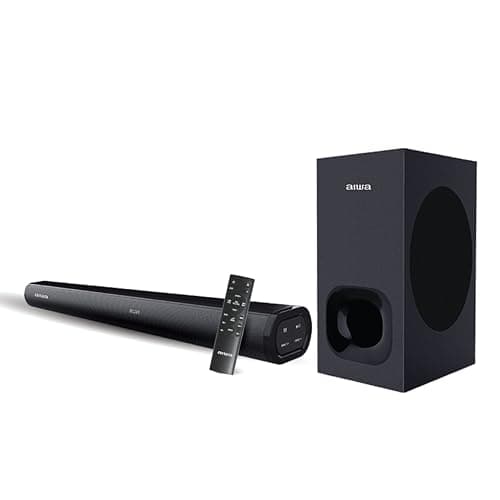 Aiwa Soundbar with Bluetooth V5.3 and Powerful Bass, 6.50 Inches Subwoofer, 2.1 Channel with Remote Control SD Card, HDMI AUX, USB and Optical Connectivity 240W Sound bar | Satori - AW-SSB240 (Black)
