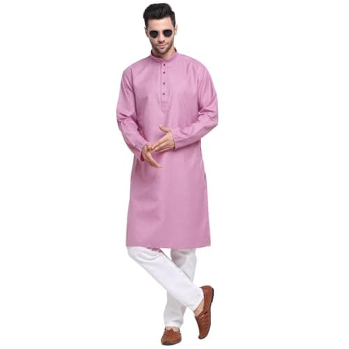 KRAFT INDIA Men Cotton Striped Kurta Pyjama Set (Purple, Large)