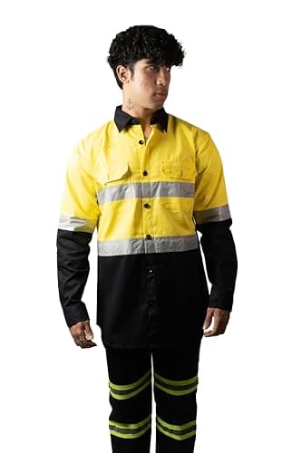 TheStoreIndia Dual Color (Orange & Blue) Men's Cotton Full Sleeves Uniforms, Men's Technician/Worker/Automobile/Industrial Uniform Shirt (IN, Alpha, L, Regular, Yellow)