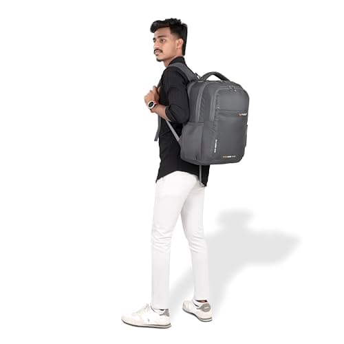 FABCO S 210 Backpack Bag for Men and Women with 3 Compartments and 1 Front Pocket Soft Padded Back Laptop Compartment Organizer Pocket School College Office Travel Backpack Grey 2