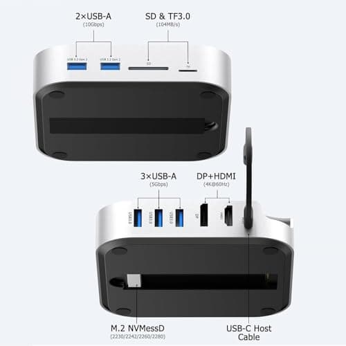 Cocoonkart Mac mini Dock USB-C Hub for Mac mini M4/M4 Pro with 2X USB-A 10Gbps, 3X USB-A 5Gbps, HDMI, DP, SD/TF Card Reader – Magnetic Cover, Up to 8TB SSD Support 2