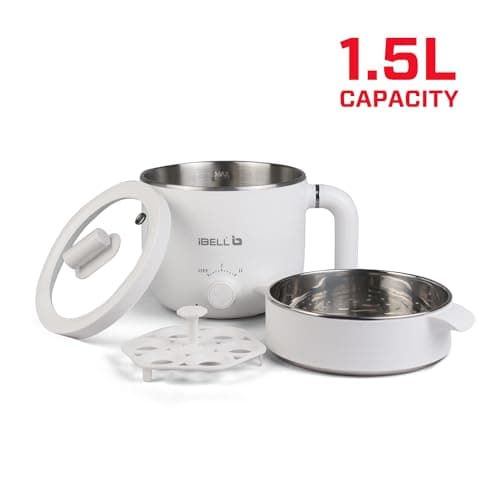 IBELL MPK15M Multipurpose Electric Kettle, 1.5 Litre, 800W, 2 Cooking Pots & Egg Boiler, Temperature Control, For boiling Water, Egg, Stainless Steel Body (White) 3