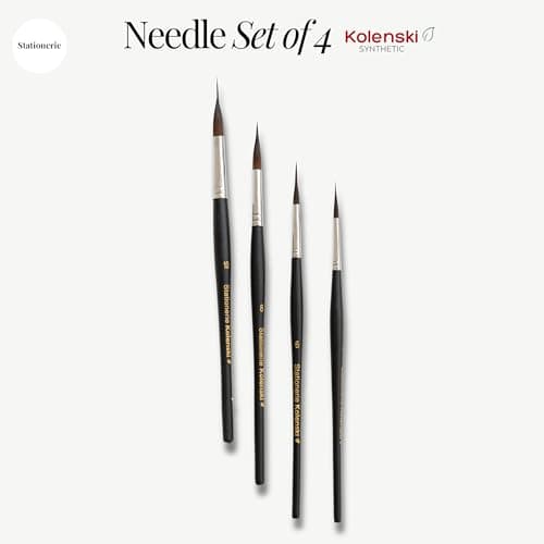 Stationerie Professional Needle Detail Mop Paint Brushes Set, 4 Sizes with Storage Case, Matt Black, Best for Calligraphy,brushpen,Writing Brush,Signature Brush 5
