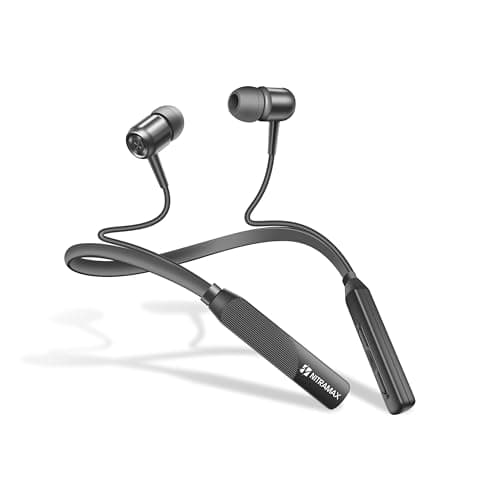 NITRAMAX Bluetooth 5.4 Wireless Neckband Headphones, 20-Hour Playtime, Superior Bass with Intelligent Voice Noise Reduction, Crystal Clear Calls & Effortless Pairing, Ergonomic Sports Earbuds (Black)