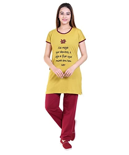 DG Divine Girl Printed Summer Night Suit Set | Pyjama Set Sleepwear Nightwear Nightdress Loungewear for Women's (Mustured, 8XL)