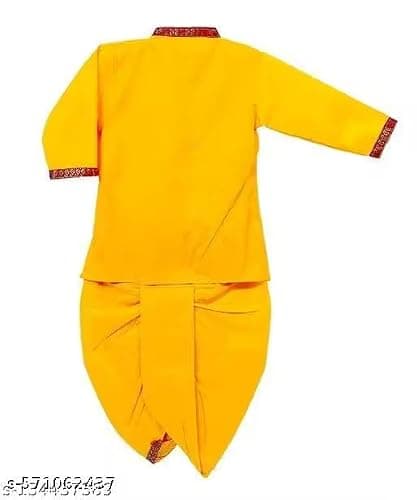 Krishna Dress Costume for Janmashtami – Yellow Ethnic Outfit with Crown, Flute & Dhoti Set for Boys & Girls (7-8 Years) 3
