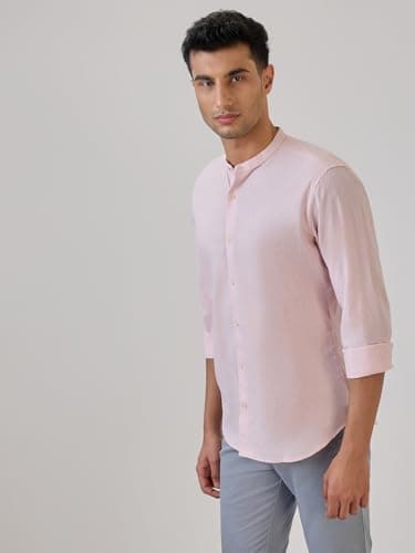 Raymond Men Regular Fit Chambray Pattern Cotton Linen Blend Mandarin Collar Full Sleeve Casual Shirt (Size: 42)-RCSM01923-R4 2