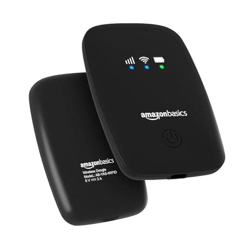 Amazon Basics 4G LTE Wireless Dongle with All Sim Network Support|Single_Band Plug & Play Data Card Stick with Up to 150Mbps WiFi Hotspot|2200Mah Rechargeable Battery| Sim Adapter Included (Black)