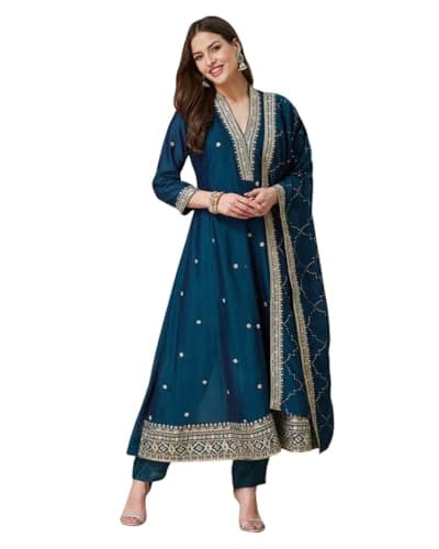 Women’s Silk Embroidered Kurta Pant Dupatta Set | Premium Designer Ethnic Wear for Festivals, Parties & Weddings | Traditional Ladies Kurti with Matching Pants and Dupatta (IN, Alpha, 3XL, rama)