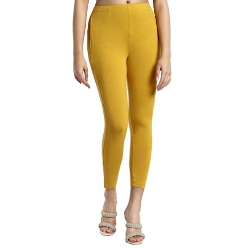 ONE SKY Women Ankle Length Leggings | Premium Cotton Modal Spandex Blend | High Waist Stretchable & Bio-Washed Fabric | Colour-Lock | Ethnic Leggings for Women