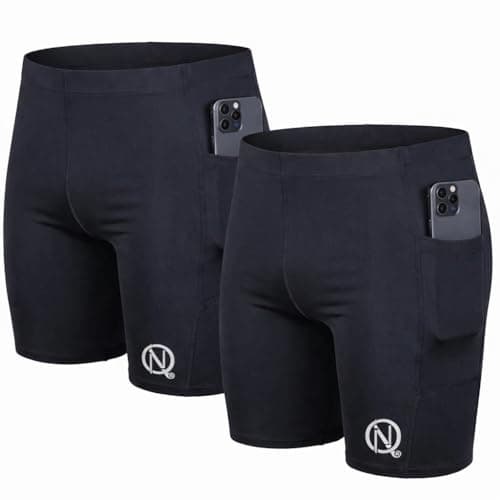 NEVER QUIT Men’s Half Compression Gym Shorts with Pocket – Black Stretch Workout Tight | Quick Dry Sports Activewear | Pack of 1/2 (in, Numeric, 34, Regular, Black 2)