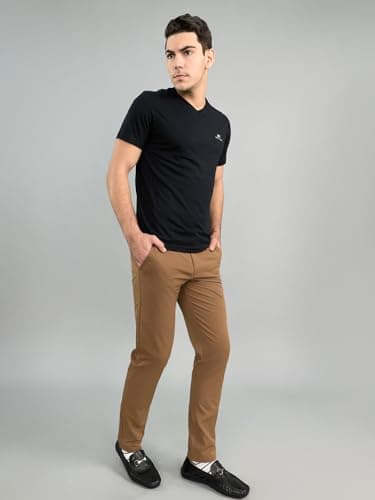 Monte Carlo Mens Slim Fit Solid Trouser | Solid Pattern Casual Trousers | Button Closure | Stylish & Comfortable Formal Trouser for Men's Brown 34 6