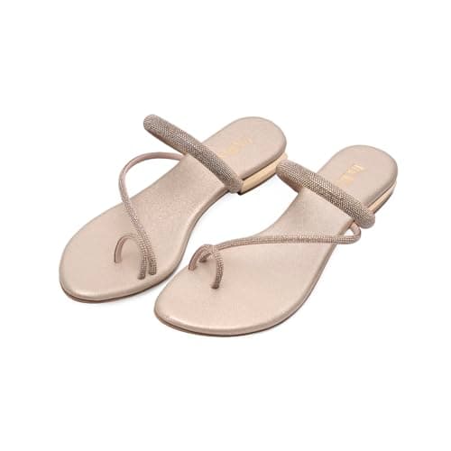 Indifeet - sandals for women,ladies latest stylish heels footwear, women's party medium heel sandal, woman fancy ethnic chappal, chappals with toe ring, gold