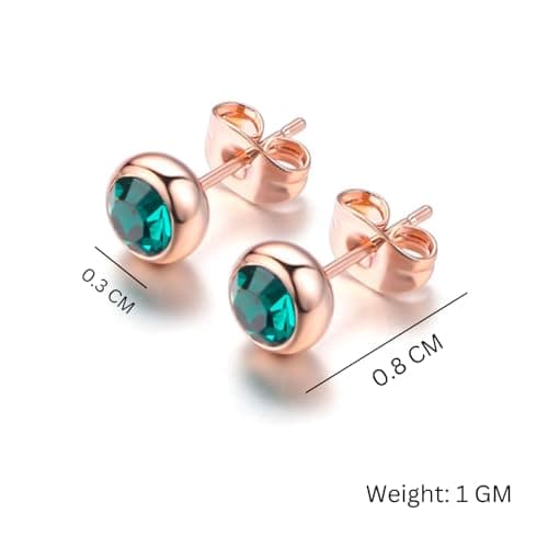 Nilu's Collection Daily Use, Light Weight Cubic Zircon Stud Earrings| Perfect for baby girls, office goers (Green: Rose Gold) 4