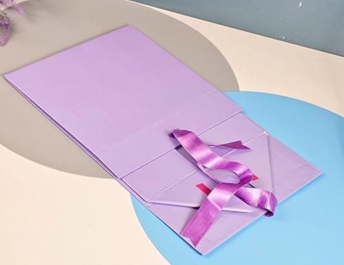1 Piece Purple Magnetic Gift Box with Ribbon for Birthday & Wedding Hamper, Collapsible Premium Gift Box for Return Gifts & Packaging (25 x 20 x 10 cm) (PURPLE) 5