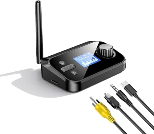 MICROWARE Bluetooth Receiver and Transmitter, 2 in 1 Handsfree LCD Display V5.3 Bluetooth Transmitter Receiver with 3.5mm Aux, for TV, Car, Home Stereo, PC, Headphones, Speakers