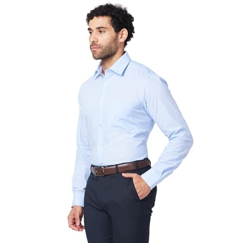 Raymond Men's Slim Fit Pure Cotton Structure Pattern Semi Cutaway Collar Full Sleeve Formal Shirt (Size: 40)-RMSX12860-B2 Light Blue 3