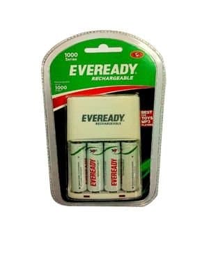 Eveready BP4C AA 1000 NIMH Charger and 4 Rechargeable Battery (White)