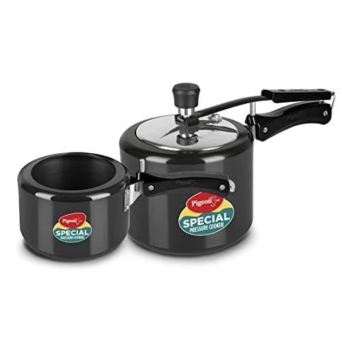 Pigeon by Stovekraft Aluminium Hard Anodized Pressure Cooker Combo with Induction Base Inner Lid - 2,3,5 litre 14455 (Silver) 2