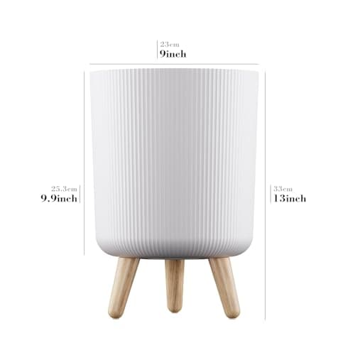 LEAWALL Modern White Flower Pot with Stand | Large Indoor Outdoor Planter for Home Garden Balcony Living Room | Italian Ribbed Design Tall Decorative Plastic Plant Pots with Legs (White, 1) 2