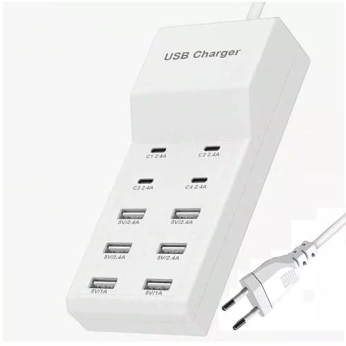 Scalebee Portable USB C Charging Station,USB-C 4-Ports, Hub 10-Ports USB Charger Dock for Multiple Devices Phones Tablet Smartwatch Headphones Speakers USB Charger (White)