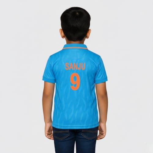 Unirec | Sanju Samson | Kids Boys Girls Team India Cricket T-Shirt | Half Sleeves T-Shirt | Solid Sport Tshirt | World Cup India Blue Jersey - 8-9 Years 2
